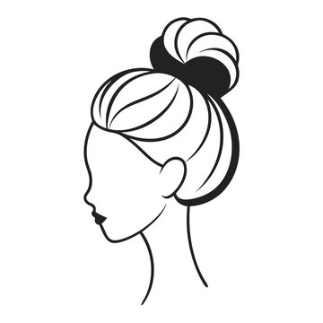 recommend clip art: Messy hair bun line art vector illustration on a transparent background