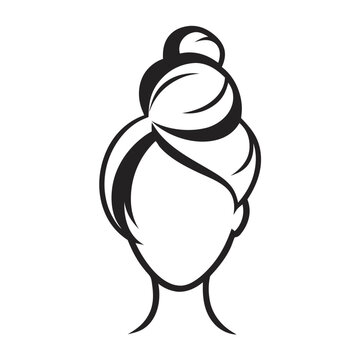 recommend clip art: Messy hair bun line art vector illustration on a transparent background