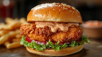 Crispy fried chicken sandwich with spicy mayo, Fast food, popular favorite