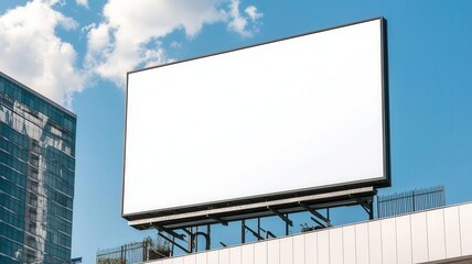 Fototapeta premium Blank rooftop poster, large empty billboard on top of a contemporary mall, Commercial, outdoor advertising mockup