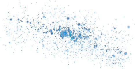 Blue glowing light effect with many glitter particles. Starry cloud with dust. Magic christmas decoration. Luminous bokeh softly shimmering blue light. Light abstract glowing lights. PNG.
