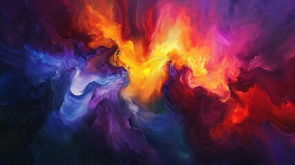 Fototapeta premium Surreal burst of colors with fiery reds and bright yellows transitioning into deep blues and purples