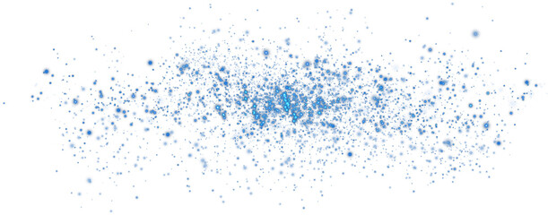 Blue glowing light effect with many glitter particles. Starry cloud with dust. Magic christmas decoration. Luminous bokeh softly shimmering blue light. Light abstract glowing lights. PNG.
