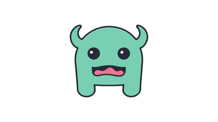funny cartoon monster, cute simple green monster icon vector illustration