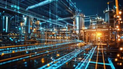 Fototapeta premium Industrial Facility with Digital Overlay