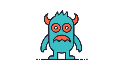 blue monster illustration with red horns 