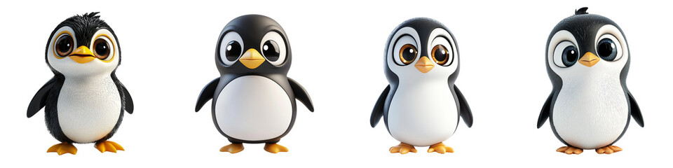 Obraz premium Charming cartoon penguins in different poses, perfect for children's illustrations and playful designs.