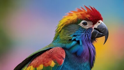 Fototapeta premium A vibrant parrot displaying a colorful plumage against a soft, blurred background.