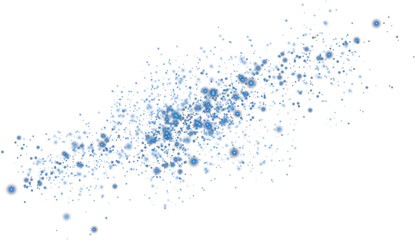 Blue glowing light effect with many glitter particles. Starry cloud with dust. Magic christmas decoration. Luminous bokeh softly shimmering blue light. Light abstract glowing lights. PNG.
