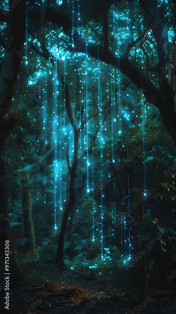 Wall mural bioluminescent forest canopy a dazzling display of nature s ethereal glow