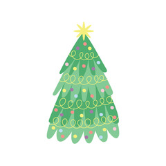 Cute Christmas tree vector, pine for greeting card, invitation,banner, web.