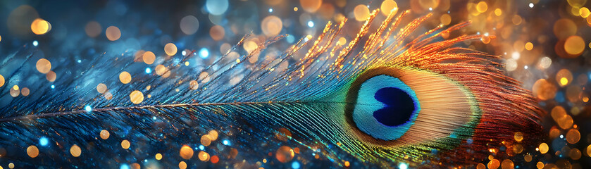 Obraz premium Vibrant Peacock Feather and Sparkler Lines Border Frame Design for Celebratory Announcements - Culturally Rich with Generous Copy Space