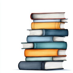 Fototapeta premium A colorful stack of books arranged neatly, perfect for representing knowledge, education, and reading culture.