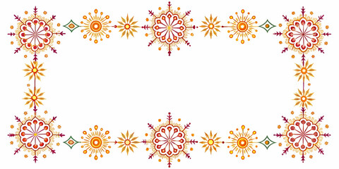 Flat Abstract Rangoli & Sparkler Shapes Border Frame Design - Artistic Vector Illustration for Cultural Promotions with Ample Copy Space