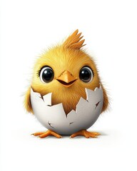 Fototapeta premium A cute yellow chick emerging from its eggshell, representing the joy of new beginnings and innocence in nature.