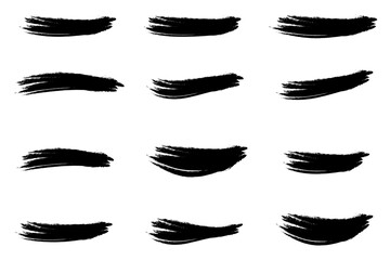 Set of grungy black brush strokes isolated on transparent or white background, vector illustration