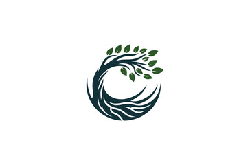 Fototapeta premium Oak tree logo, oak silhouette, olive tree silhouette, Circle Tree vector logo beautiful tree symbol of life, beauty, growth, strength, and good health, yoga symbol, spiritual tree logo 