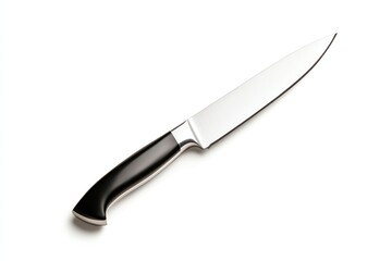 A sharp kitchen knife with a sleek black handle and stainless steel blade, perfect for food preparation and culinary tasks.