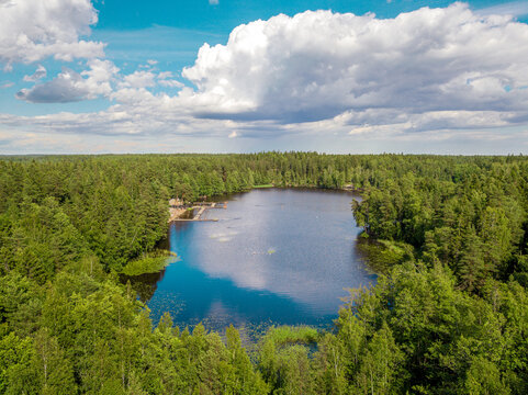 Aerial panoramic view of lake kuusij&auml;rvi in vantaa