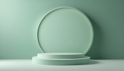 Cosmetic Sophistication Minimalist 3D Scene with Blank  copy space light green Podium. generated by AI