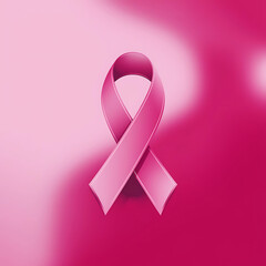 pink ribbon representing breast cancer awareness, set against a blurred pink background
