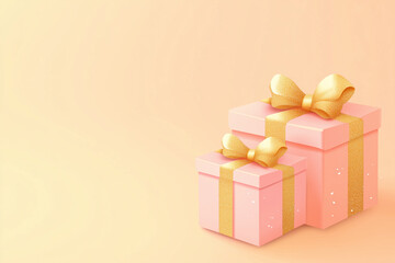 Obraz premium A set of bright colorful gift boxes with a luxurious gold satin ribbon perfect for a soft celebratory theme for christmas, birthday,