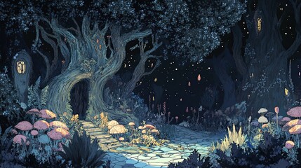 Enchanted Forest Path at Night