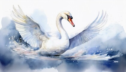 Fototapeta premium swan that floats gently in the lake, using delicate lines to create a sense of lightness and elegance blue color