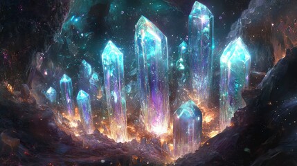 Fototapeta premium Glowing Crystals in a Mystical Cave