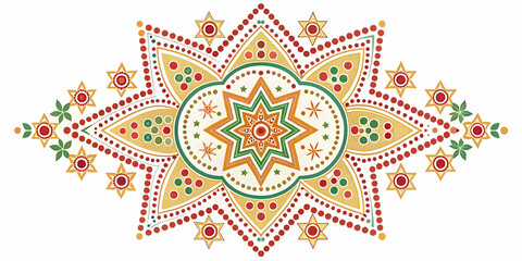Flat Isolated Abstract Rangoli Design with Star Elements - Minimalistic Vector Illustration Celebrating Cultural Symbolism and Festive Energy on White Background