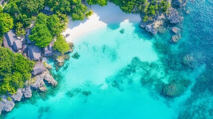 Aerial View of Tropical Island with Clear Waters