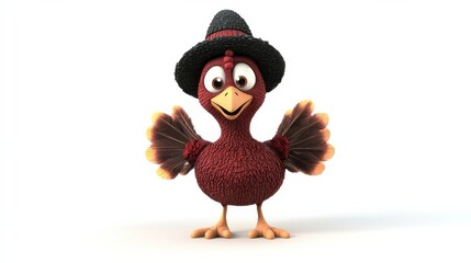 Cute Turkey Cartoon with Hat on White