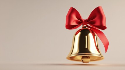 Golden Bell with Red Bow-Knot in Festive 3D Rendering
