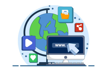 Website development concept, technology for business, online business platform, flat design illustrator banner. Modern Flat Style Content Web Design and Development. flat vector template.