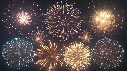 Vibrant fireworks bursting in various colors, illuminating the night sky for a festive celebration or special occasion.