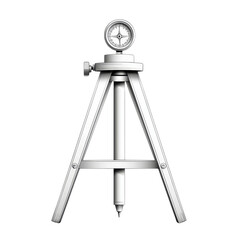 A silver compass on a tripod stand, isolated on a black background.