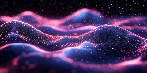 Obraz premium Abstract digital landscape with glowing particles.