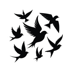 Flying Birds Silhouette Vector Collection, irds in Flight Silhouette Icons Vector Set.
