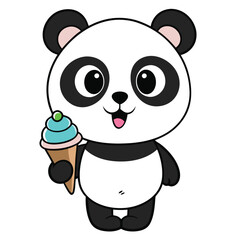 Cute Baby Panda Cartoon Character Vector Illustration on White Background