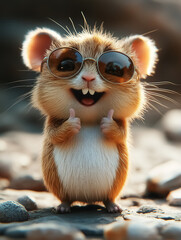 A cheerful hamster wearing sunglasses and giving a thumbs up, perfect for summer themes and playful promotional content. Design for Wall Art, Poster Print, Wallpaper & Background
