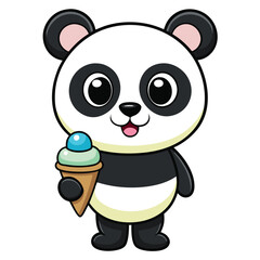 Naklejka premium Cute Baby Panda Cartoon Character Vector Illustration on White Background