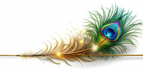 Fototapeta premium Vibrant 3D Peacock Feather & Sparkler Lines Border Frame for Celebratory Announcements � Culturally Rich Design with Generous Copy Space