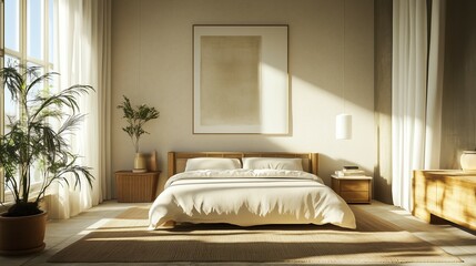 Serene Bedroom with Simple Decor and Neutral Bed