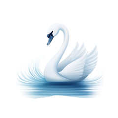 Elegant white swan with outstretched wings, gracefully floating on calm water.