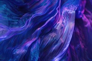 A blue and purple fabric with a shiny texture. The fabric is flowing and has a sense of movement