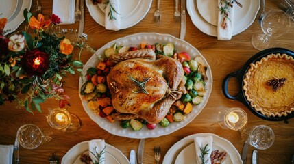 Thanksgiving Dinner Table with Traditional Dishes