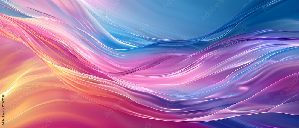 Aufkleber A mesmerizing abstract artwork featuring flowing, iridescent colors that resemble celestial silk waves. The dynamic composition and intricate details create a captivating visual experience.