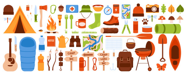 Camping icon. Camping icon set. Flat style.