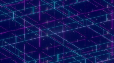 Abstract Neon Grid Pattern with Vibrant Colors and Depth