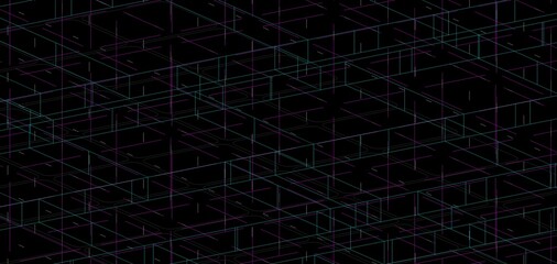 Abstract Geometric Pattern with Neon Lines on Black Background